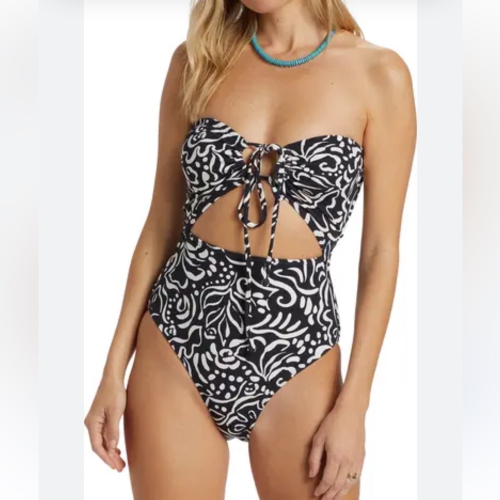 Billabong Black & White Strapless Cutout One-Piece Swimsuit